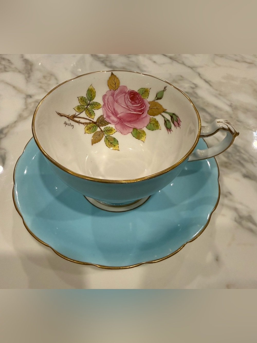 Vintage Crown Staffordshire Teacup, floral, signed Austin